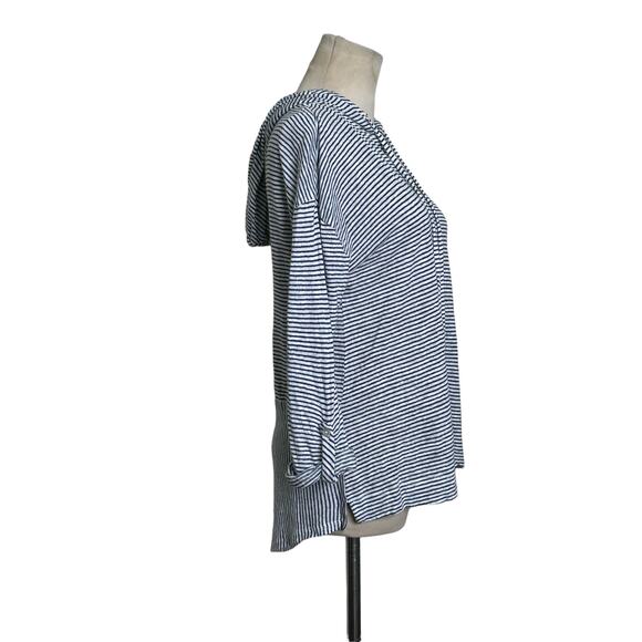 C&C blue white linen striped 3/4 sleeves lightweight hoodie size Small - Picture 11 of 13